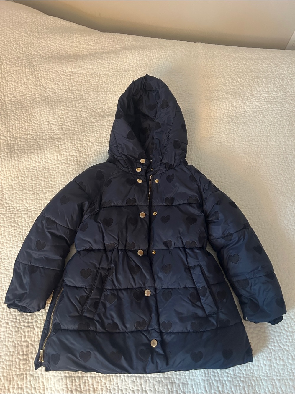 Jacadi Navy Heart-Print Hooded Puffer Jacket